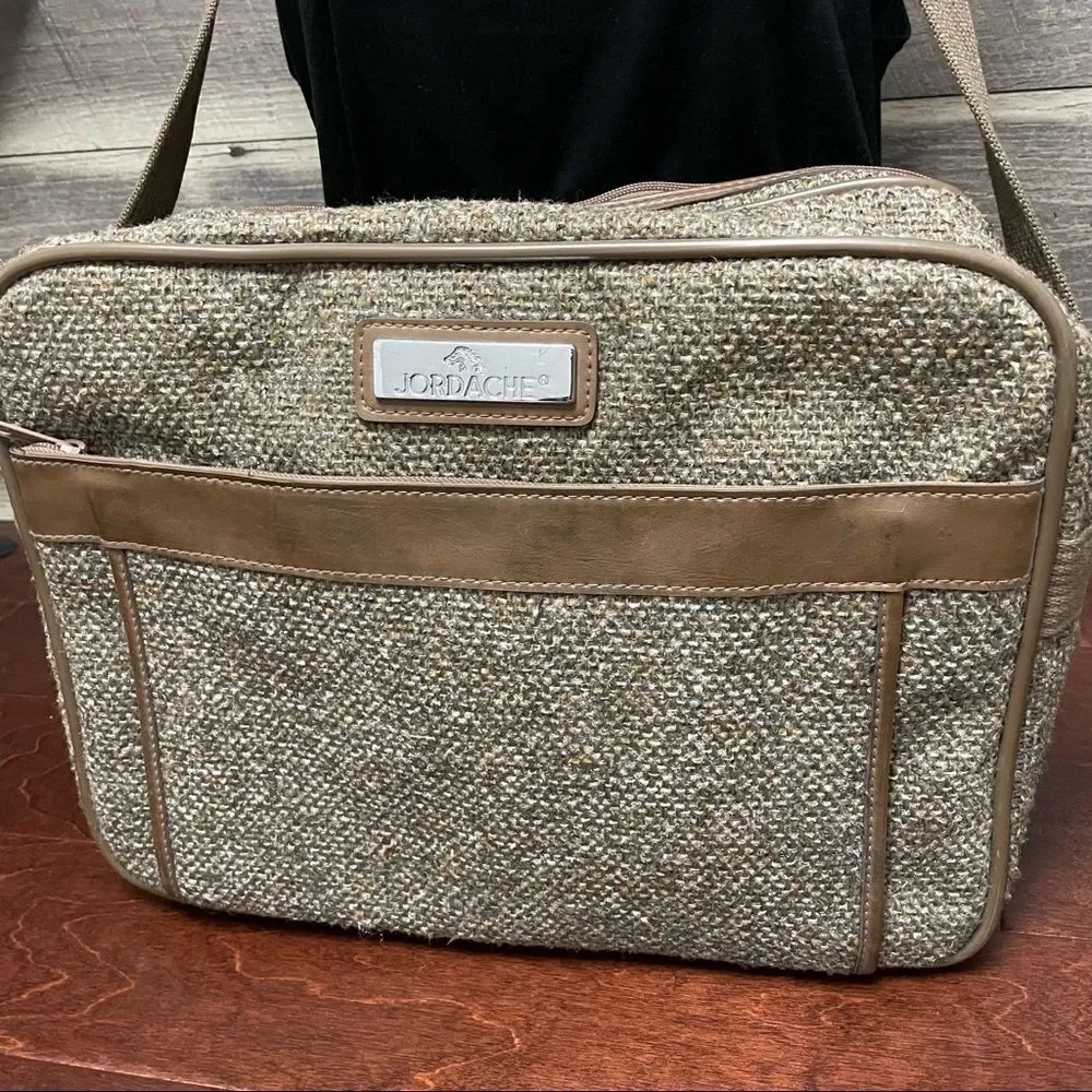Vintage Jordache Tweed Beige Tan Weekend Carry On Overnight Bag